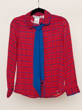 Nik & Nik Girls Red Crepe Chiffon Tie Neck Blouse Size 8 New With Tags NWT